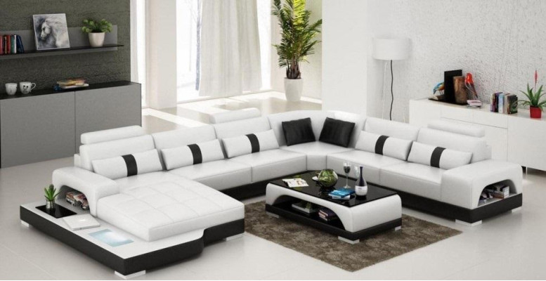 Leder U Form Wohnlandschaft Couch Big XXL Sofa LED USB Polster Ecke Garnitur Eck