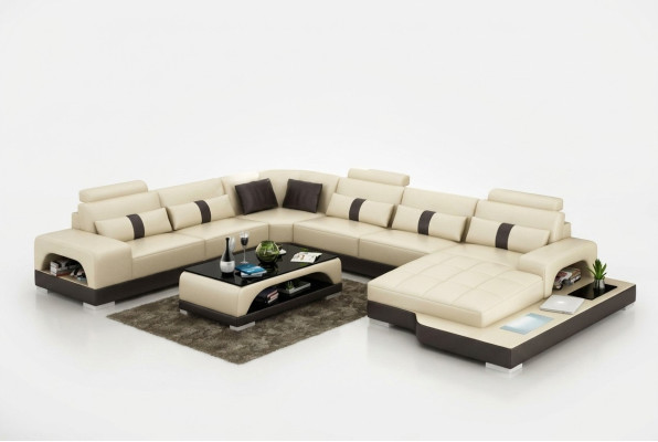 Leder U Form Wohnlandschaft Couch Big XXL Sofa LED USB Polster Ecke Garnitur Eck