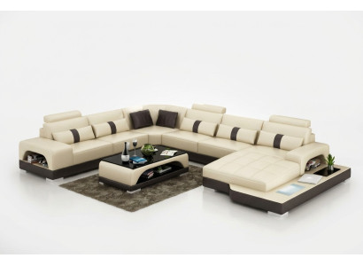 Leder U Form Wohnlandschaft Couch Big XXL Sofa LED USB Polster Ecke Garnitur Eck