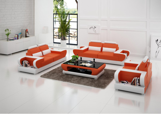 Ledersofa Couch Wohnlandschaft 3+2+1 Sitzer Garnitur Design Modern Sofa mit USB