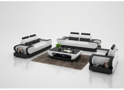 Ledersofa Couch Wohnlandschaft 3+2+1 Sitzer Garnitur Design Modern Sofa mit USB