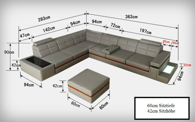 Ledersofa Couch Wohnlandschaft Ecksofa Eck Garnitur +USB Neu Design Modern Sofa
