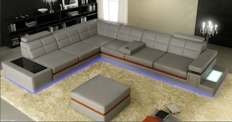Ledersofa Couch Wohnlandschaft Ecksofa Eck Garnitur +USB Neu Design Modern Sofa