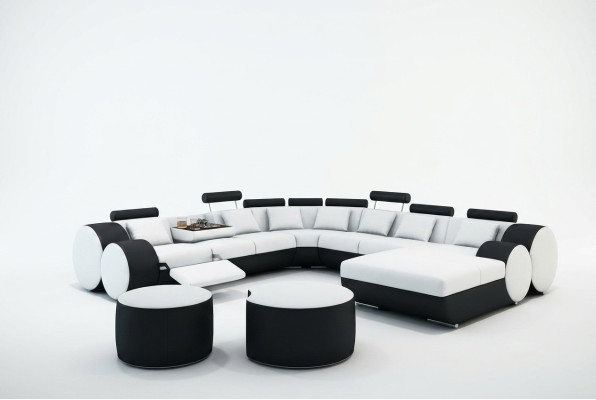 Designer Ledersofa + USB Big Wohnlandschaft Sofa Couch Polster Garnitur Ecksofa
