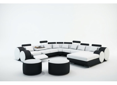 Designer Ledersofa + USB Big Wohnlandschaft Sofa Couch Polster Garnitur Ecksofa