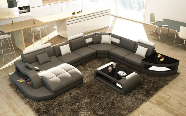 Multifunktion XXL Big Ledersofa Sofa mit USB,Eck Wohnlandschaft Ecksofa Polster