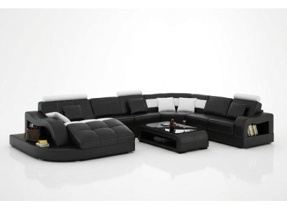 Designer Ecksofa mit Liege Couch Sofa Wohnlandschaft Ledersofa U Form mit USB