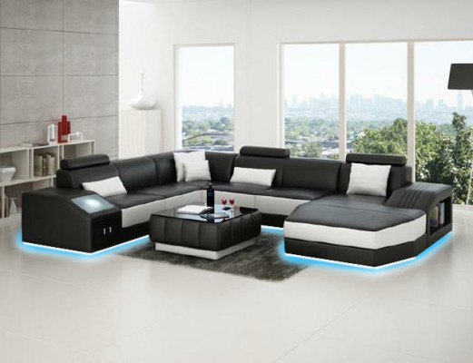 Wohnlandschaft Ecksofa mit USB Ledersofa Sofa Couch Polster Sitz Eck Garnitur !
