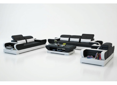 Sofagarnitur Couch Polster Leder Sitz Garnitur 3+2+1 Set Modernes Sofa mit USB