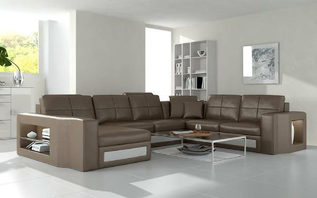 Design Wohnlandschaft Ledersofa Ecksofa Eckcouch Polster Sofa Ecke USB + LED