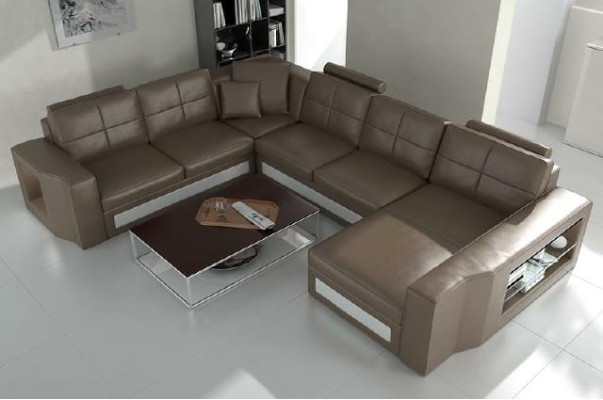 Design Wohnlandschaft Ledersofa Ecksofa Eckcouch Polster Sofa Ecke USB + LED