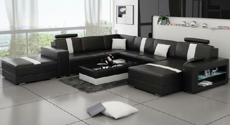 Ecksofa Polster +USB Designer Sofa Couch Modernde Sofas U Form Leder Eckgarnitur