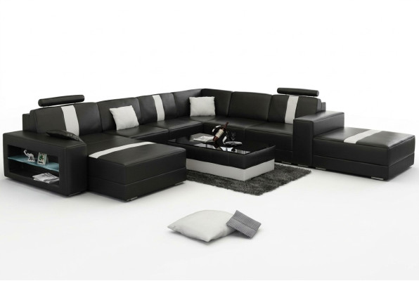 Ecksofa Polster +USB Designer Sofa Couch Modernde Sofas U Form Leder Eckgarnitur