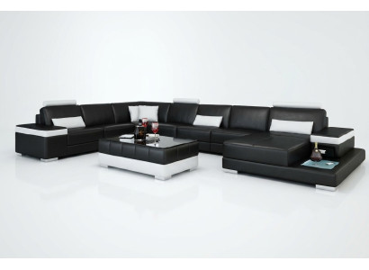 Wohnlandschaft Couch Polster Eck Garnitur Designer Ledersofa Big Sofa mit USB