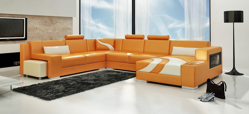 Ecksofa Polster Designer Sofa Eckgarnitur Couch Modernde Sofas U Form Leder +USB