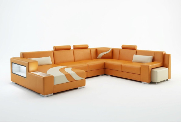 Ecksofa Polster Designer Sofa Eckgarnitur Couch Modernde Sofas U Form Leder +USB
