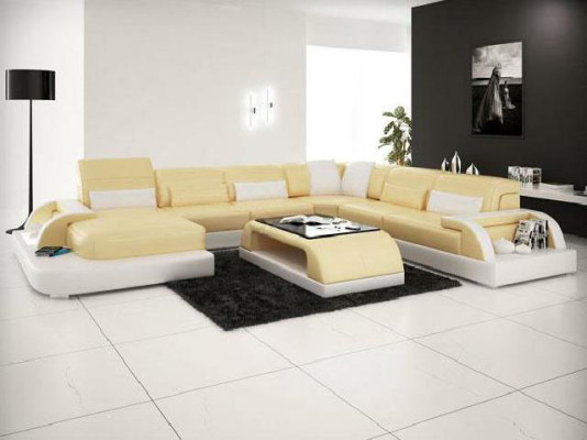 Ecksofa Polster Sofa Eckgarnitur Couch Modernde Designer Sofas U Form Leder +USB