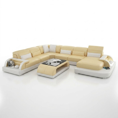 Ecksofa Polster Sofa Eckgarnitur Couch Modernde Designer Sofas U Form Leder +USB
