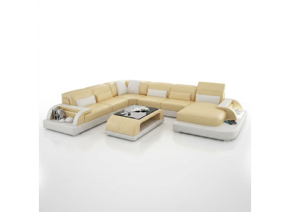 Ecksofa Polster Sofa Eckgarnitur Couch Modernde Designer Sofas U Form Leder +USB