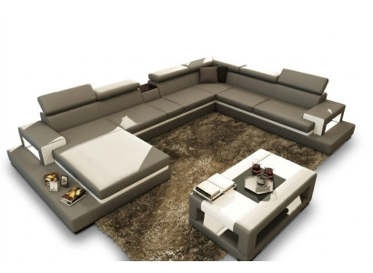Ledersofa mit USB,Sofa Ecksofa U Form Couch Wohnlandschaft Designer Sitz Ecke