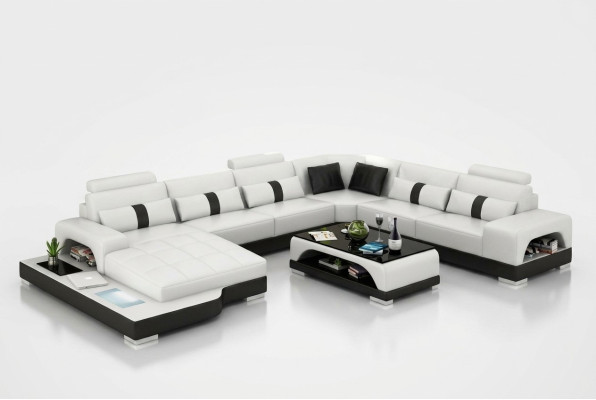 Ecksofa Wohnlandschaft + USB Polster Design Couch Moderne Leder Sofa Eckgarnitur