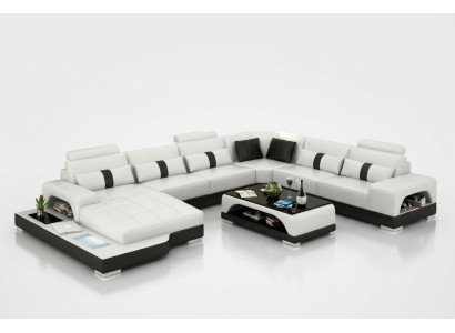 Ecksofa Wohnlandschaft + USB Polster Design Couch Moderne Leder Sofa Eckgarnitur