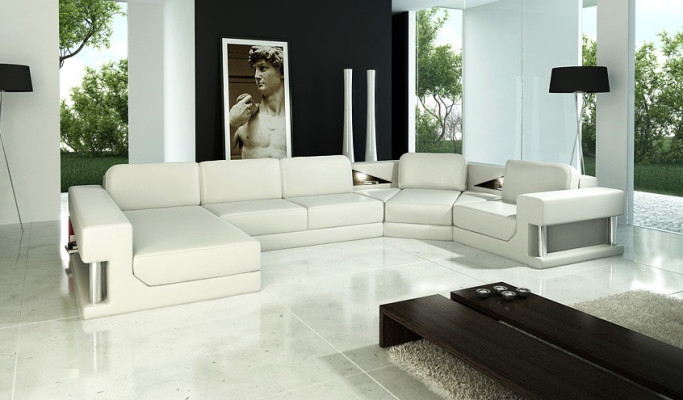 Ecksofa Moderne Leder Sofa Wohnlandschaft + USB Polster Eckgarnitur Design Couch