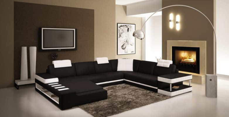 Ecksofa mit LED & USB Wohnlandschaft Sofa Polster Couch Garnitur U Form Leder