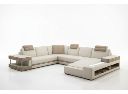 Ecksofa mit LED & USB Wohnlandschaft Sofa Polster Couch Garnitur U Form Leder