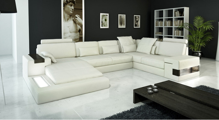 Ecksofa mit USB & LED Wohnlandschaft Sofa Polster Couch Garnitur U Form Leder