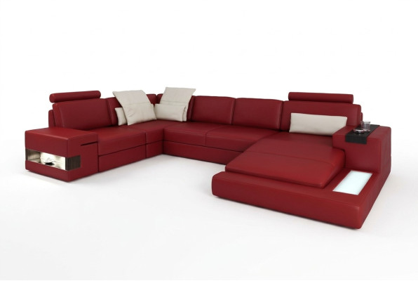 Ecksofa mit USB & LED Wohnlandschaft Sofa Polster Couch Garnitur U Form Leder