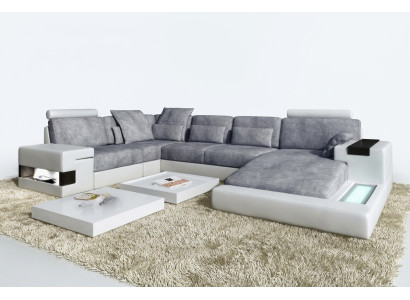 Leder U Form Wohnlandschaft Polster Eckcouch Couch mit USB Leder Sofa Ecksofa