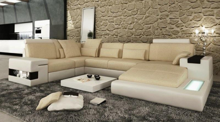 Leder Design Sofa Couch Polster Ecksofa Garnitur Wohnlandschaft Ecksofa mit USB