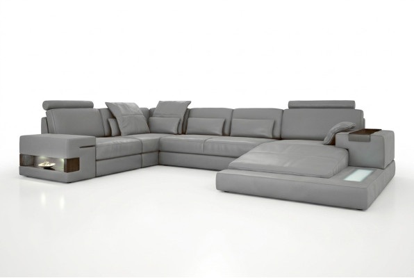 Leder Design Sofa Couch Polster Ecksofa Garnitur Wohnlandschaft Ecksofa mit USB