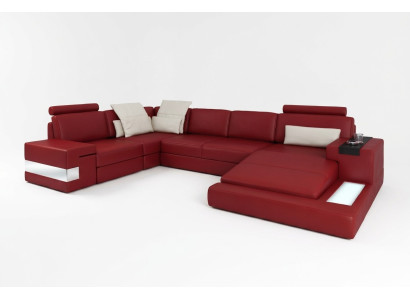 Ecksofa mit USB Sofa Couch Polster U Form Wohnlandschaft Ledersofa Designer Ecke