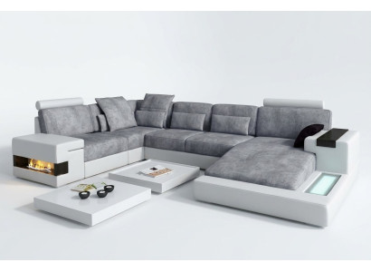 Textil Sofa USB Polster Eckcouch Garnitur Wohnlandschaft Ledersofa Design Couch
