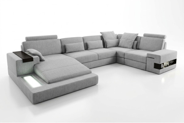 Design Sofa Ecksofa + USB Couch Garnitur Polster Sitz Ecke Sofas Wohnlandschaft