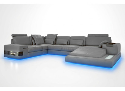 Großes Sofa Wohnlandschaft Ledersofa mit USB Design Sofa Couch Polster Ecksofa
