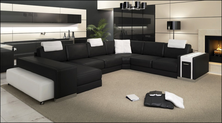Wohnlandschaft Sofa mit USB Couch Polster Ecke XX Big Ecksofa Ledersofa Design