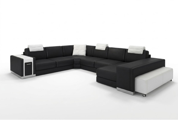 Wohnlandschaft Sofa mit USB Couch Polster Ecke XX Big Ecksofa Ledersofa Design