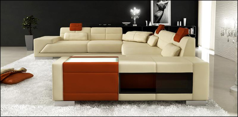 Wohnzimmer U Form Ecksofa mit USB Design Sofa Couch Polster Garnitur Ecke Braun