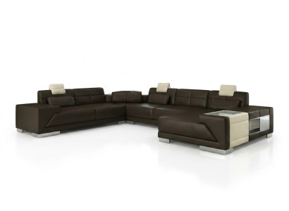 Wohnzimmer U Form Ecksofa mit USB Design Sofa Couch Polster Garnitur Ecke Braun