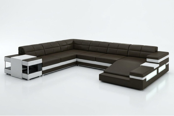 Ledersofa LED USB Sofa Couch Polster Ecke Wohnlandschaft Ecksofa Design Leder