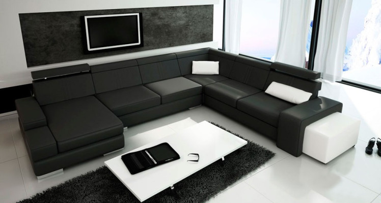 U Form Sofa mit USB Couch Polster Wohnlandschaft Leder Eckgarnitur XXL Neu