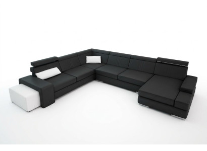 U Form Sofa mit USB Couch Polster Wohnlandschaft Leder Eckgarnitur XXL Neu