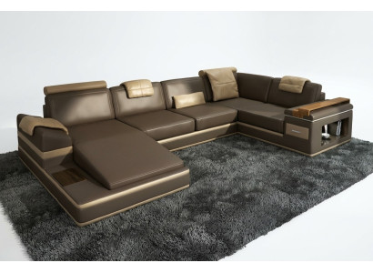 Ecksofa Sofa USB + LED Wohnlandschaft U Form Polster Couch Ledersofa Stoff Leder