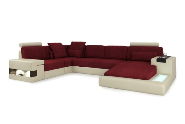XXL Ecksofa U Form Ledersofa Sofa Polster Couch Leder Textil USB Wohnlandschaft