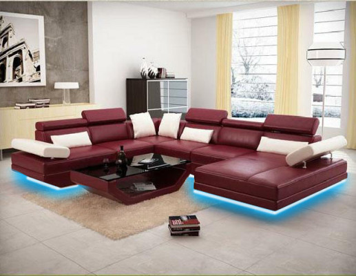 Eck Sofa mit USB Couch Wohnlandschaft Leder Couchen Polster Ecke Sitz Garnitur