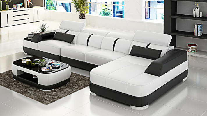 Ecksofa Wohnlandschaft Couch Polster Sofa Leder Eck Garnituren Rot