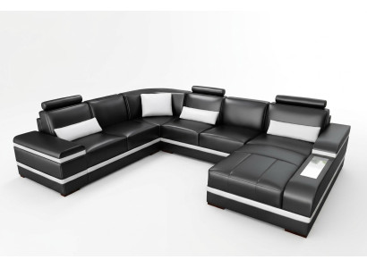 Ecksofa Ledersofa mit USB Big XXL U Form Wohnlandschaft Sofa Couch Garnitur LED